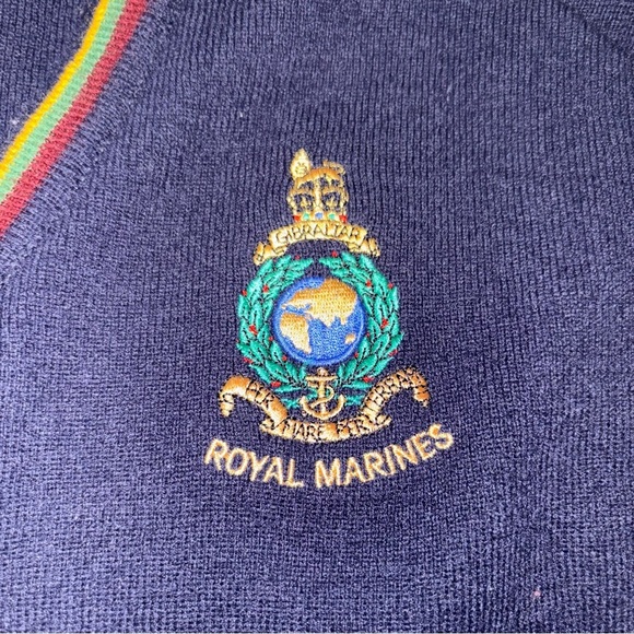 VINTAGE Royal Marines V-Neck Sweater Navy Blue - Picture 2 of 7